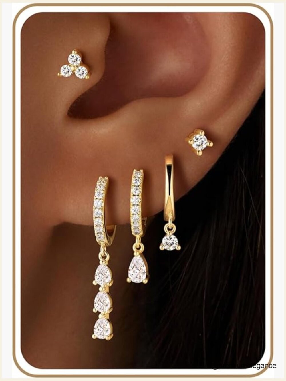 14K Gold Plated Dangle Earrings Drop Hoop Set Hypoallergenic CZ Jewelry